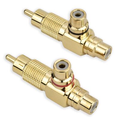Phonocar 046711 RCA Y elosztó adapter aranyozott csatlakozóval 2 db-os készlet autóhifihez és otthoni rendszerekhez