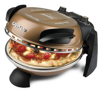 G3 Ferrari G10006 Forno Pizza Delizia pizzasütő 400°C-ig, 31 cm-es pizza, tűzálló kővel, 2 pizzalapáttal, réz színben