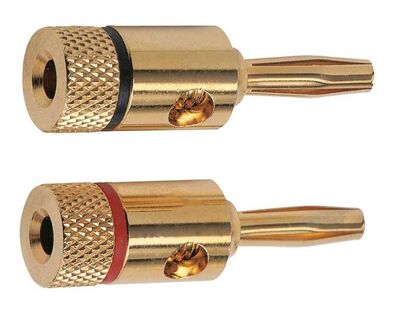 Phonocar 042191 banándugó pár, aranyozott, csavaros rögzítés, 0-6mm² kábelhez, piros-fekete jelöléssel