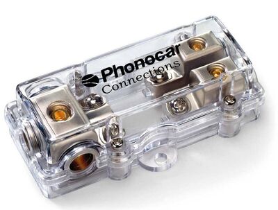 Phonocar 04497 Professzionális nikkelezett tápelosztó 3x25mm² bemenet, 2x10mm² kimenet, biztonságos autóhifi telepítéshez