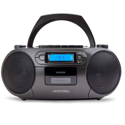 Aiwa BBTC-550BK Hordozható Retro Stílusú Kazetta, CD, MP3, USB, Bluetooth rádió fekete színben