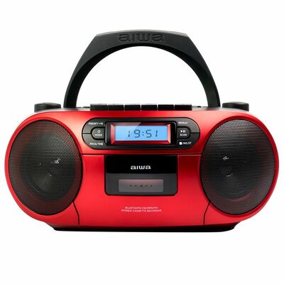 Aiwa BBTC-550RD Hordozható Retro Stílusú Kazetta, CD, MP3, USB, Bluetooth rádió, piros színben