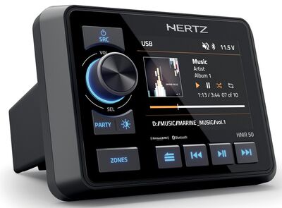 Hertz HMR 50 hajós, motoros digitális médialejátszó 3,5" IPS kijelzővel, Bluetooth, IP66, 3 zónás vezérlés