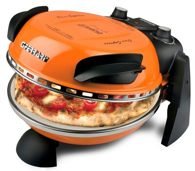G3 Ferrari G10006 Forno Pizza Delizia pizzasütő 400°C-ig, 31 cm-es pizza, tűzálló kővel, 2 pizzalapáttal, narancssárga színben