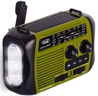 Trevi RA 7F30BT hordozható rádió zöld, Bluetooth, USB/SD lejátszás, akkus, napelemes, dinamós