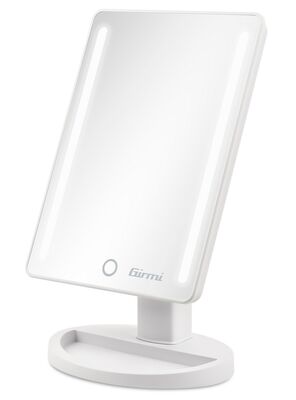 Girmi BE04 kozmetikai tükör LED világítással, 16x22 cm, érintőgomb, USB/elem, tárolóval