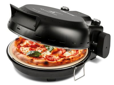 Girmi FP50 házi pizzasütő elektromos, fekete, 31 cm-es kordierit kőlap, 4 perc alatt, szabályozható termosztát