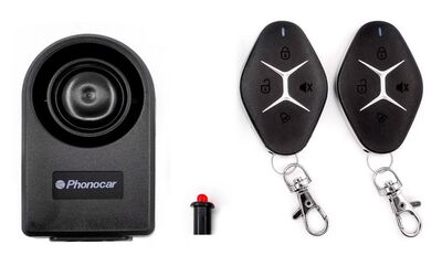 Phonocar 093021 – Univerzális motorkerékpár- és robogóriasztó, önálló szirénával és dupla motorzárral, sok extrával