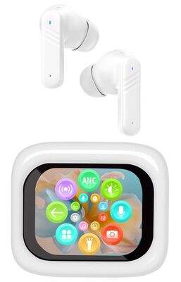 Trevi EAR 100 AID Bluetooth fülhallgató AI fordítással, érintőképernyős kijelzővel, fehér színben