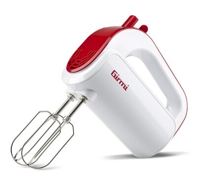 Girmi SB02 elektromos kézi mixer, 170 W teljesítmény, 5 sebességfokozat, TURBO funkció, rozsdamentes acél tartozékok, fehér/piros