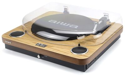 Aiwa LPS-25WD lemezjátszó, 3 sebesség, Bluetooth, USB digitalizálás, FM rádió, beépített hangszóró, fa színben