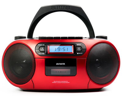 Aiwa RC-250RD hordozható retro boombox CD/MP3/USB/kazetta/Bluetooth/FM rádió, piros színben