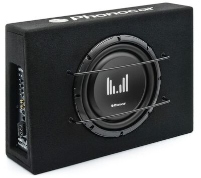 Phonocar 02924 Extralarge professzionális aktív autós mélyláda 250 mm D-osztályú erősítővel, 600 W, ultra mély basszus