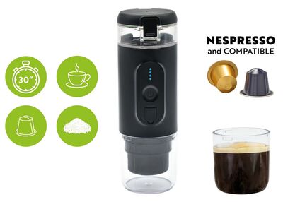Phonocar 04991 Professzionális hordozható kávéfőző Nespresso kapszulához és őrölt kávéhoz, autós használatra, 7500 mAh akkumulátorral