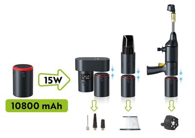 Phonocar 04998 Professzionális többcélú autós készlet 10800mAh akkumulátorral, kompresszorral, porszívóval, hidropultrissel