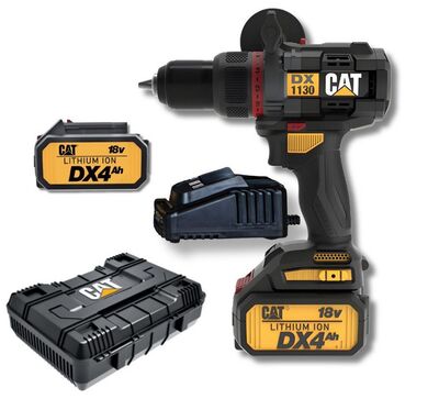 Cat DX1130.1 Power+ 18V kefe nélküli ütvefúró készlet, akkumulátorral és töltővel, ütésálló dobozban