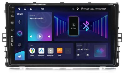 Phonocar SM332 Professzionális 9” QLED autós multimédia rendszer Android, vezeték nélküli CarPlay/Android Auto, DAB+, VW