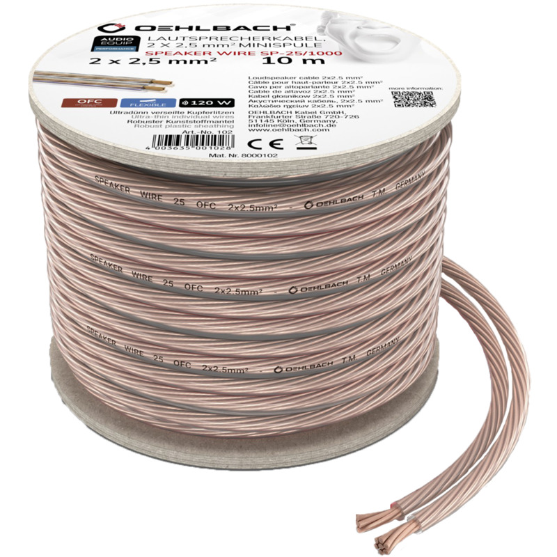 Oehlbach OB 102 Speaker Wire SP-25/1000 Tiszta réz hangszórókábel, 2x2,5qmm, 10 méteres tekercs