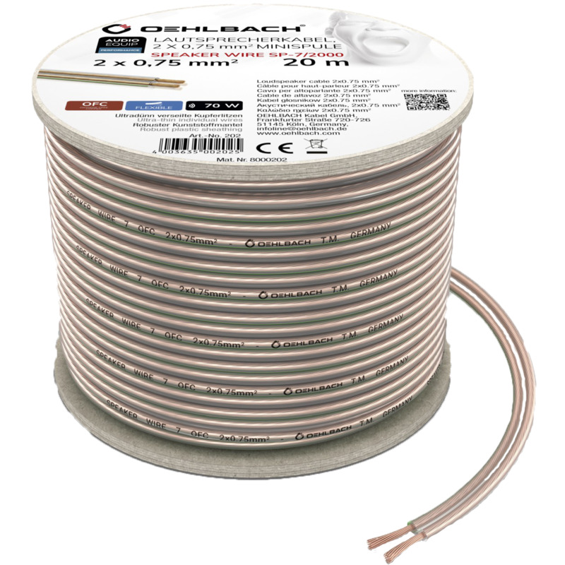 Oehlbach OB 205 Speaker Wire SP-7 3000 Tiszta réz hangszórókábel 2x0,75mm, 30 méteres tekercsben