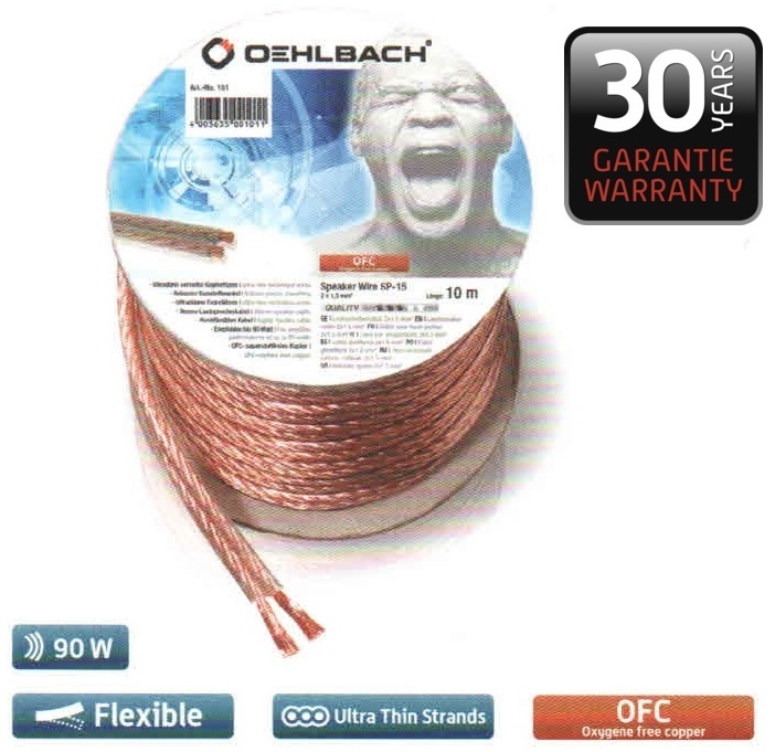 Oehlbach Speaker Wire SP-15/1000 Hangszórókábel 2x1,5qmm 10 méteres te...