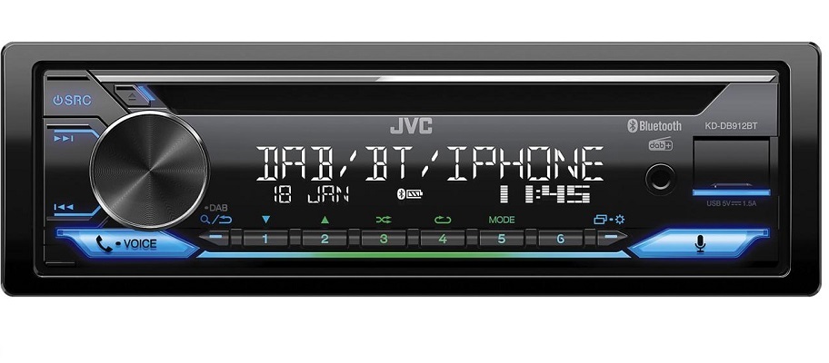 JVC KD-DB912BT DAB tuneres autórádió USB bemenettel és Bluetooth funkc...