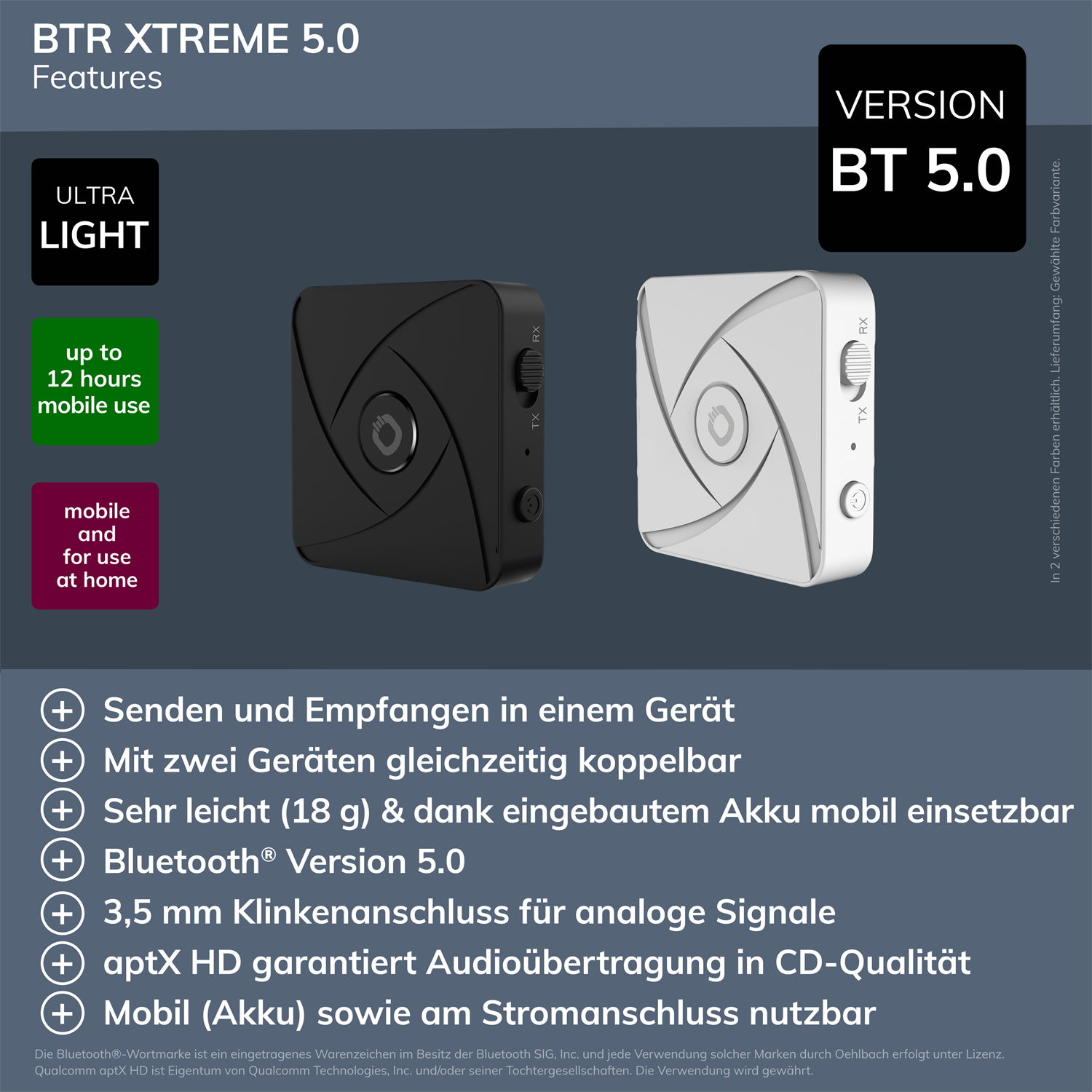 Oehlbach OB 6051 BTR Xtreme 5.0 Bluetooth vezeték nélküli audio adó ve...