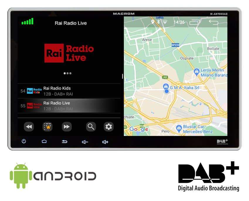 Macrom M-AN900DAB Android autós multimédia  DAB+ és FM/AM rádióval...