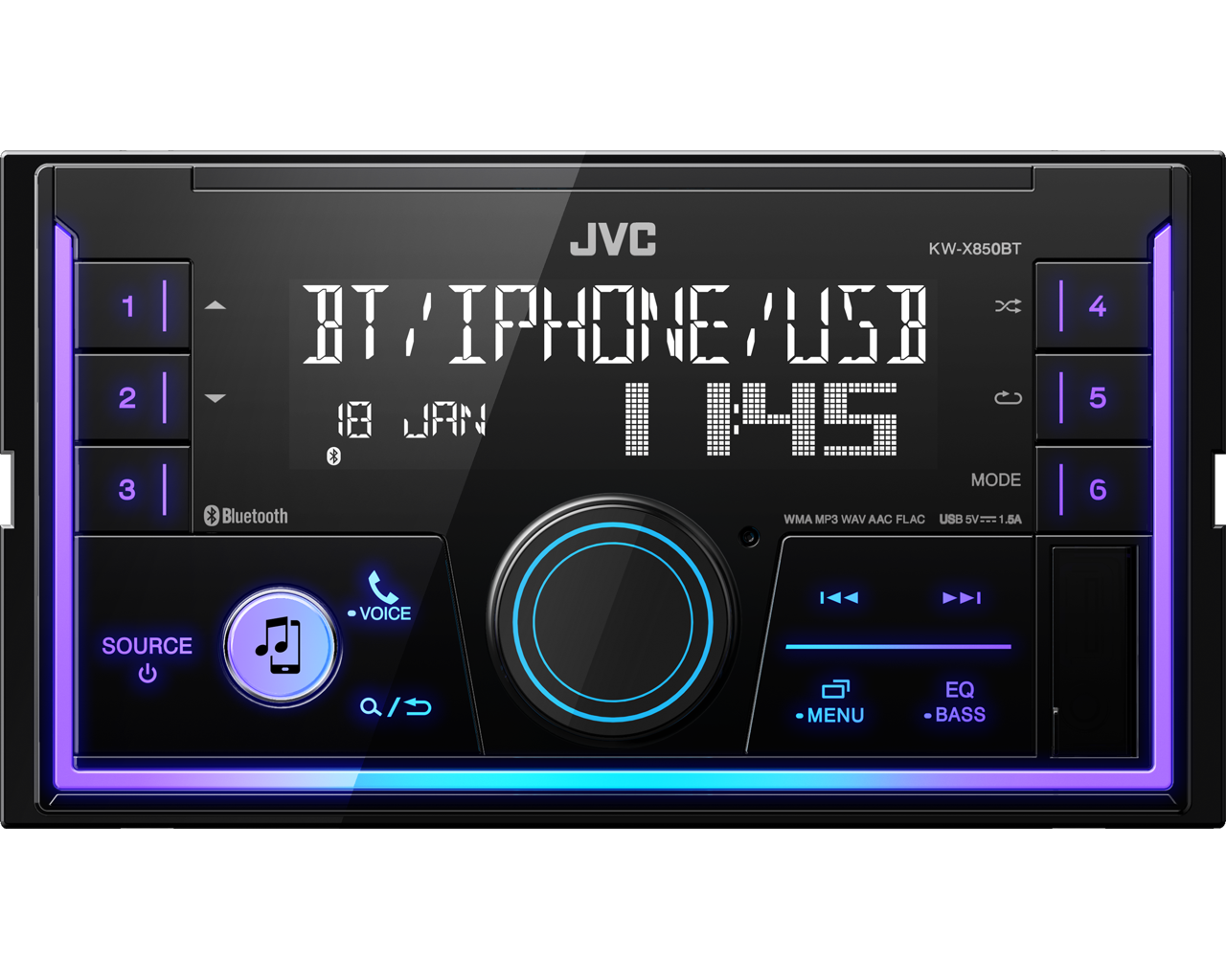 JVC KW-X850BT 2 DIN méretű Bluetooth autórádió